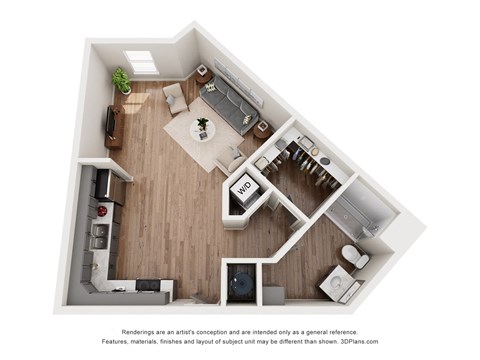 Floor plan for studio, 1 bath, 654 sqft